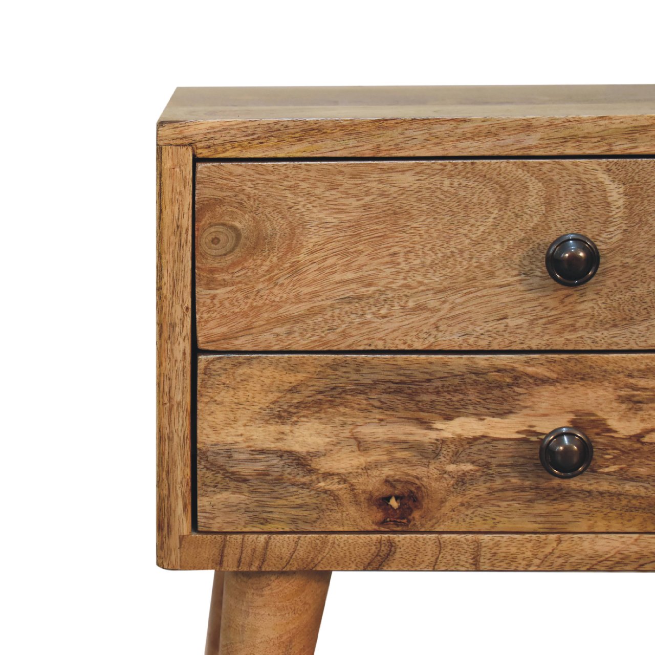 Solid Mango Wood Oak Finished 2 Drawer Mini Modern Bedside - Image 4