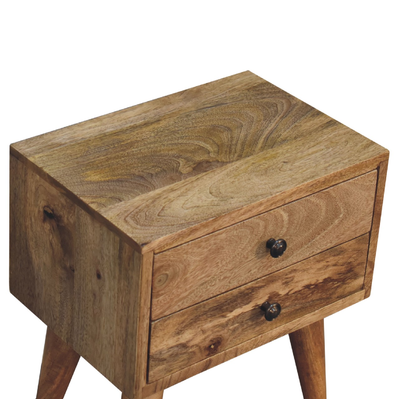 Solid Mango Wood Oak Finished 2 Drawer Mini Modern Bedside - Image 5