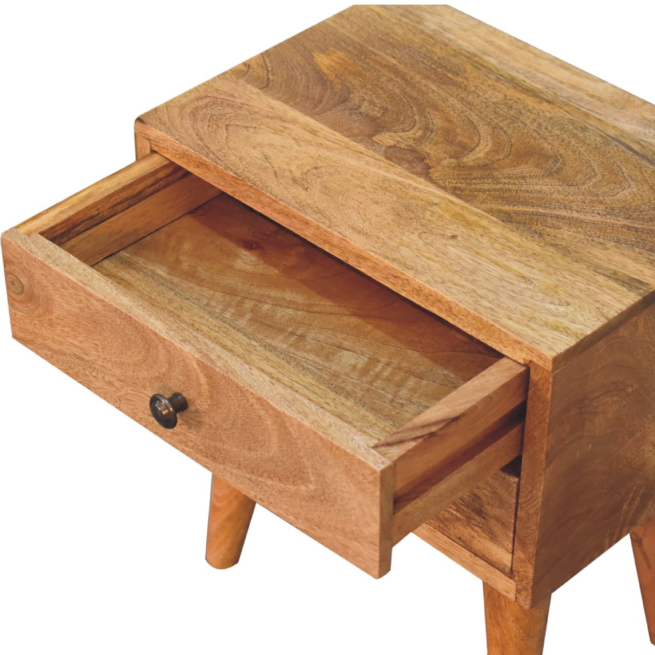 Solid Mango Wood Oak Finished 2 Drawer Mini Modern Bedside - Image 6