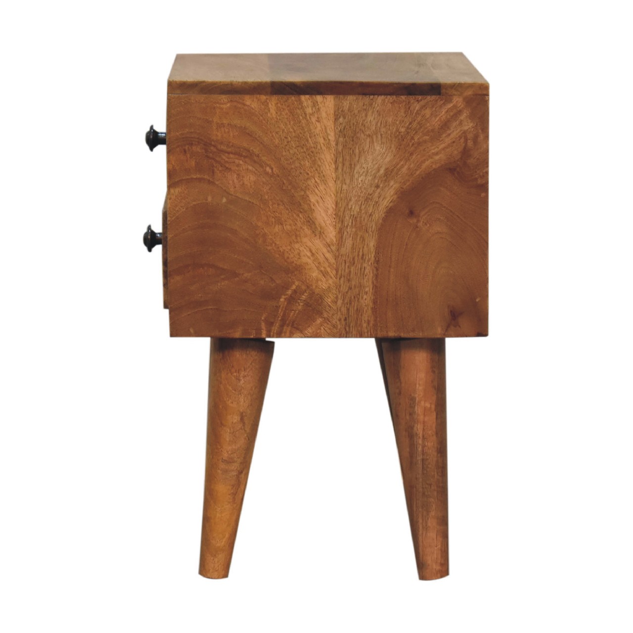Solid Mango Wood Oak Finished 2 Drawer Mini Modern Bedside - Image 8