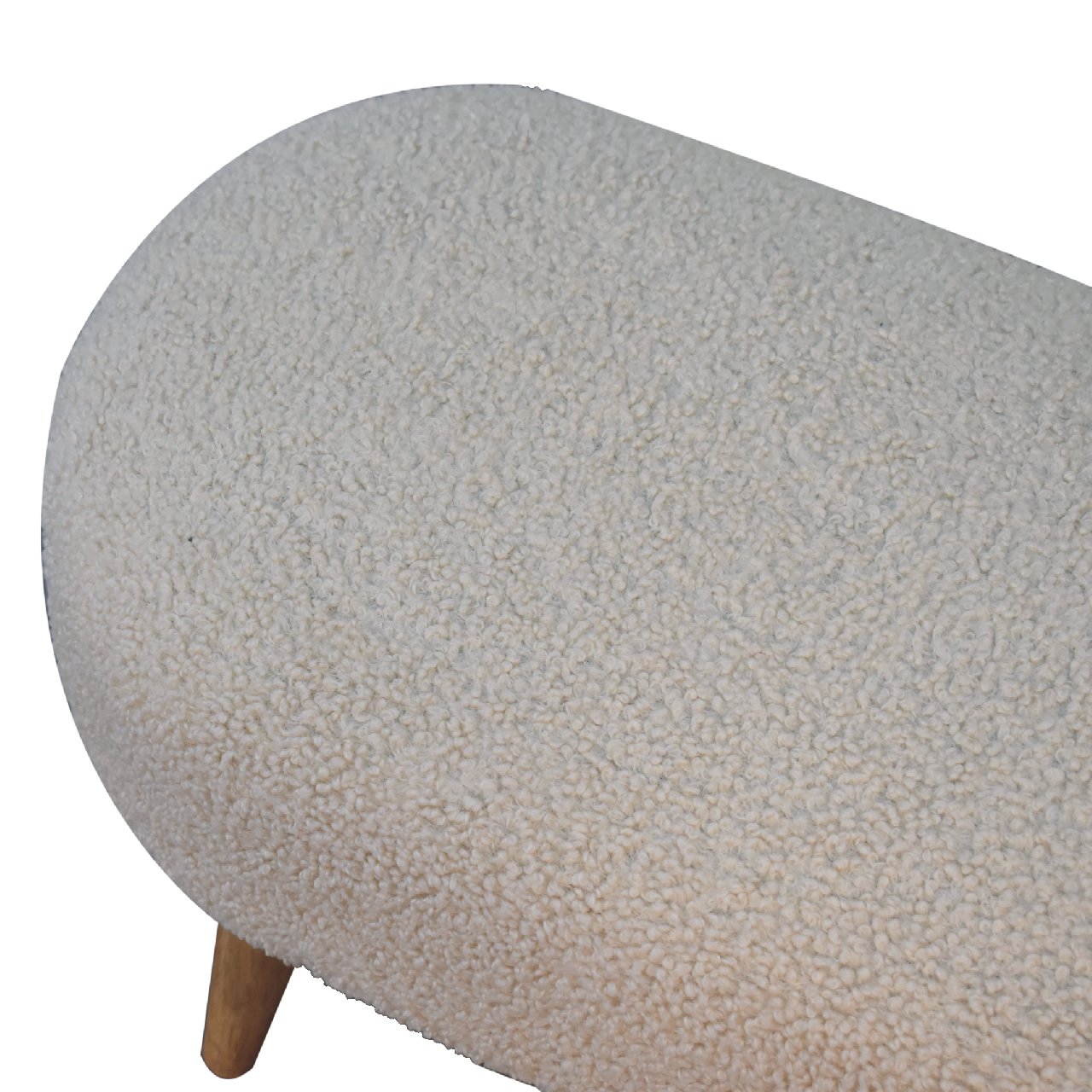 Solid Mango Wood Oak Finished Boucle Upholstered Bench - Image 6