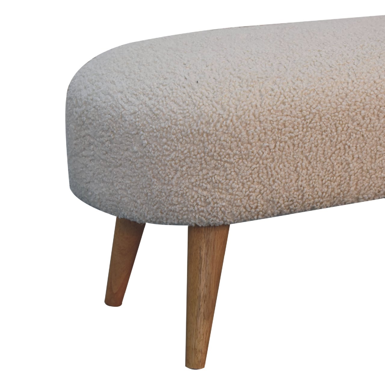 Solid Mango Wood Oak Finished Boucle Upholstered Bench - Image 8