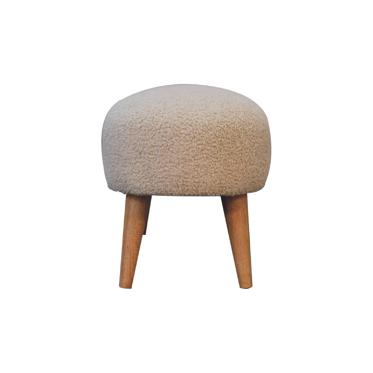 Solid Mango Wood Oak Finished Boucle Upholstered Bench - Image 9