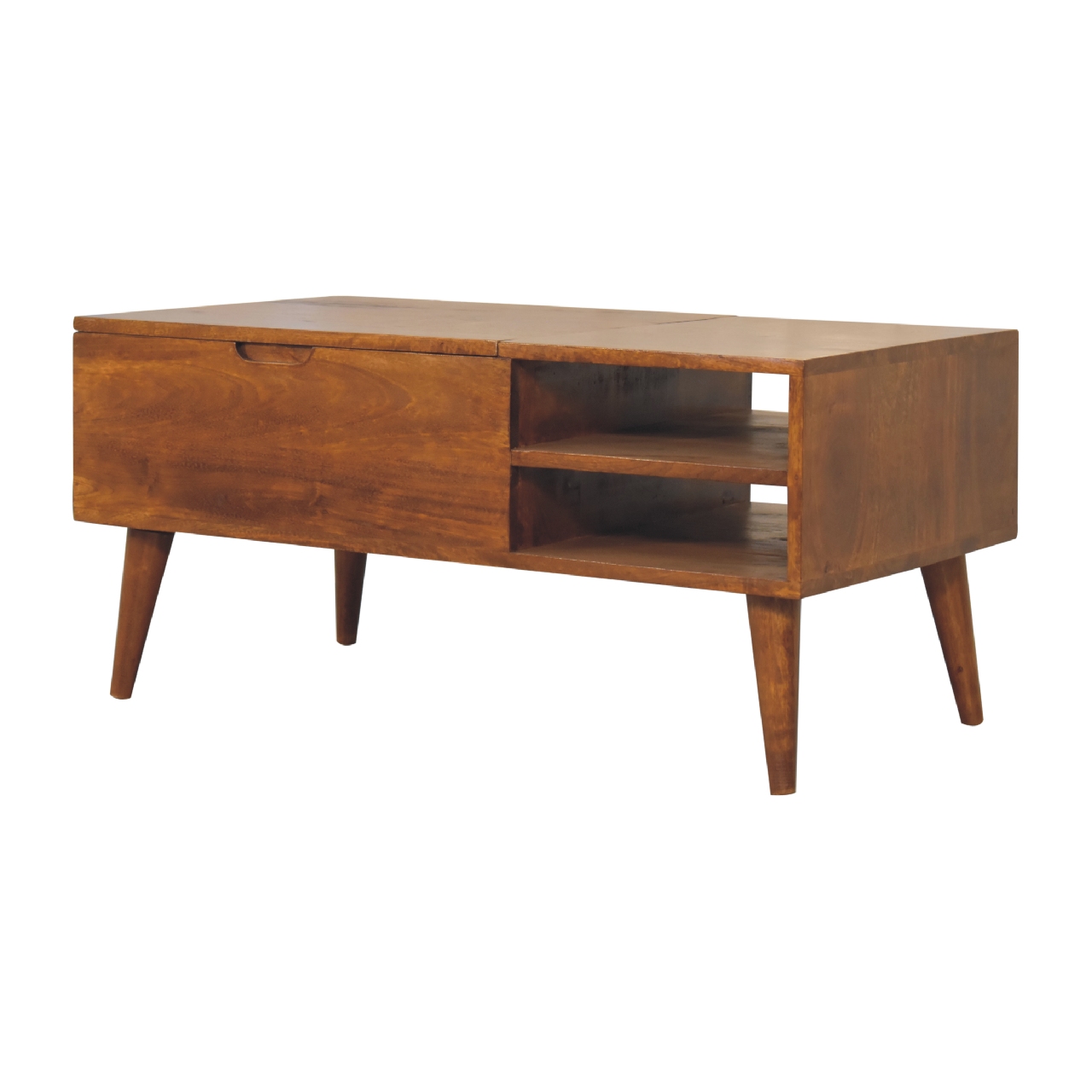 Solid Mango Wood Chestnut Finished 1 Cabinet 2 Slots Media Unit - Image 3