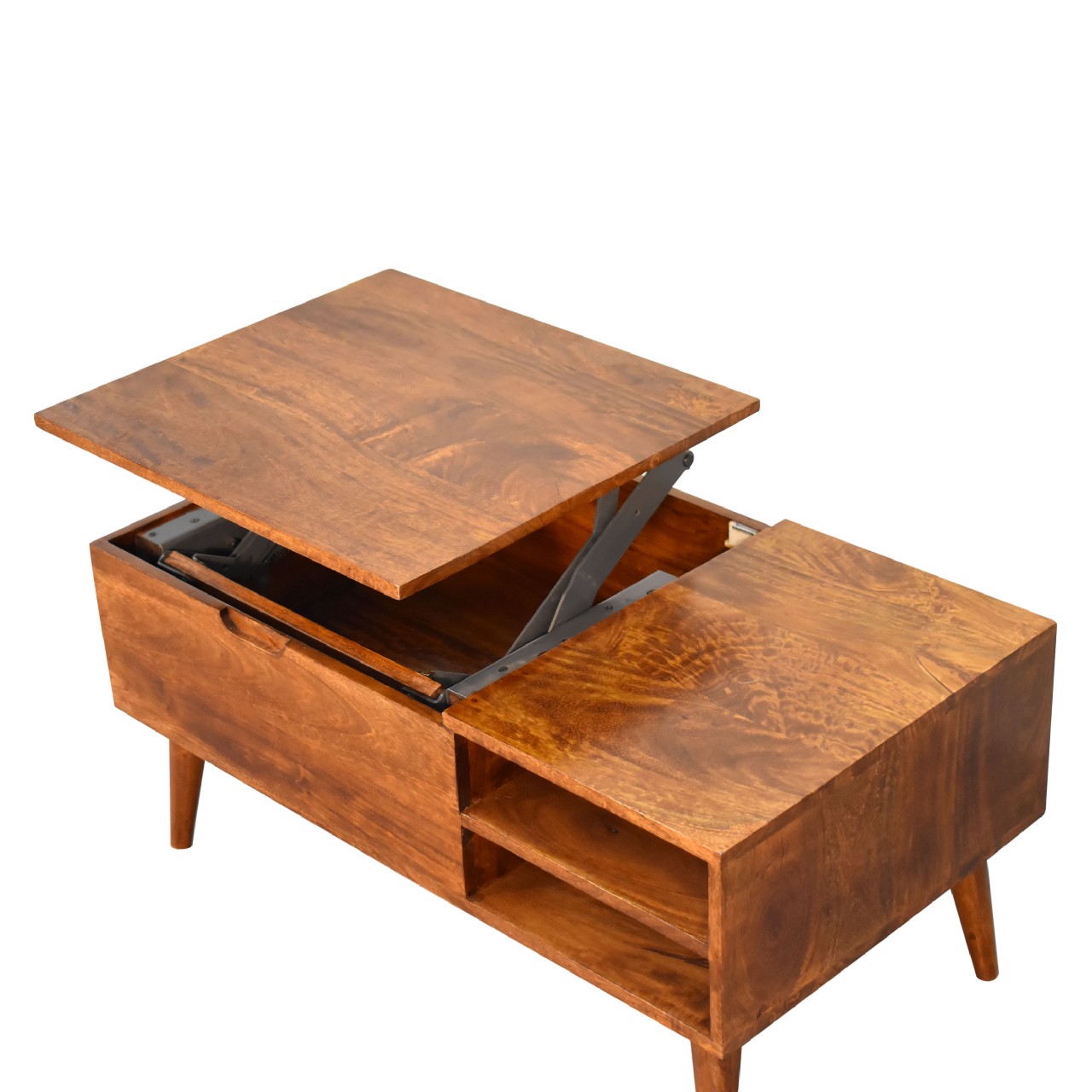 Solid Mango Wood Chestnut Finished 1 Cabinet 2 Slots Media Unit - Image 6