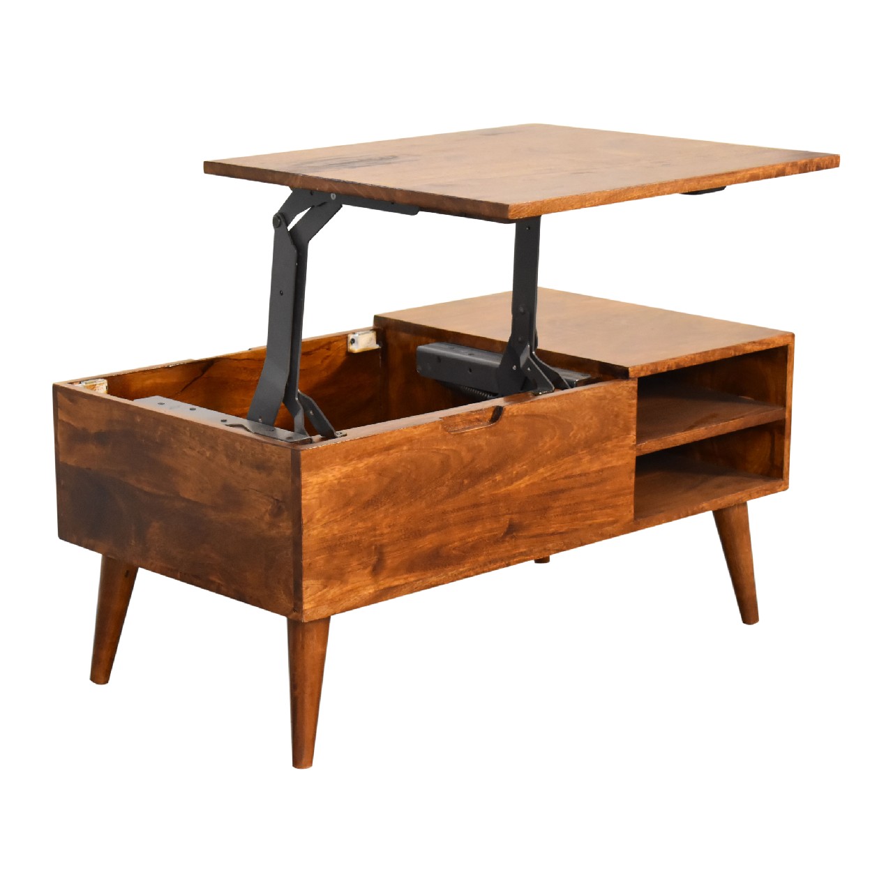 Solid Mango Wood Chestnut Finished 1 Cabinet 2 Slots Media Unit - Image 9