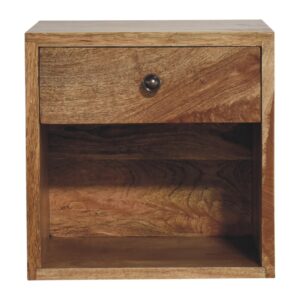 Solid Mango Wood Oak Finished 1 Drawer Floating Mini Classic Bedside