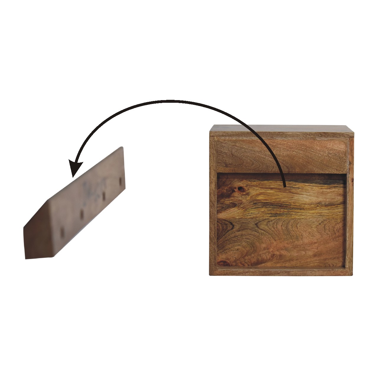 Solid Mango Wood Oak Finished 1 Drawer Floating Mini Classic Bedside - Image 10