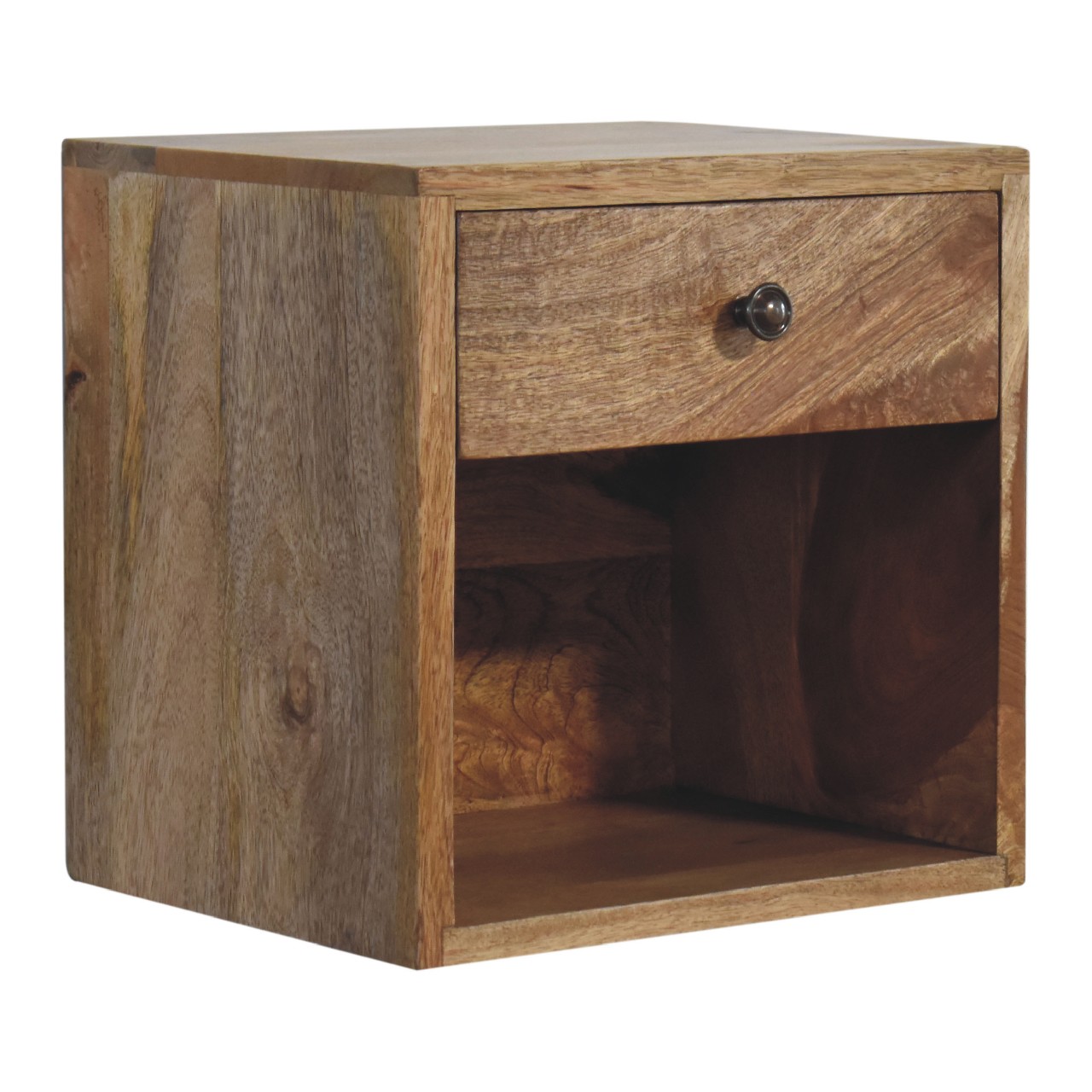 Solid Mango Wood Oak Finished 1 Drawer Floating Mini Classic Bedside - Image 2