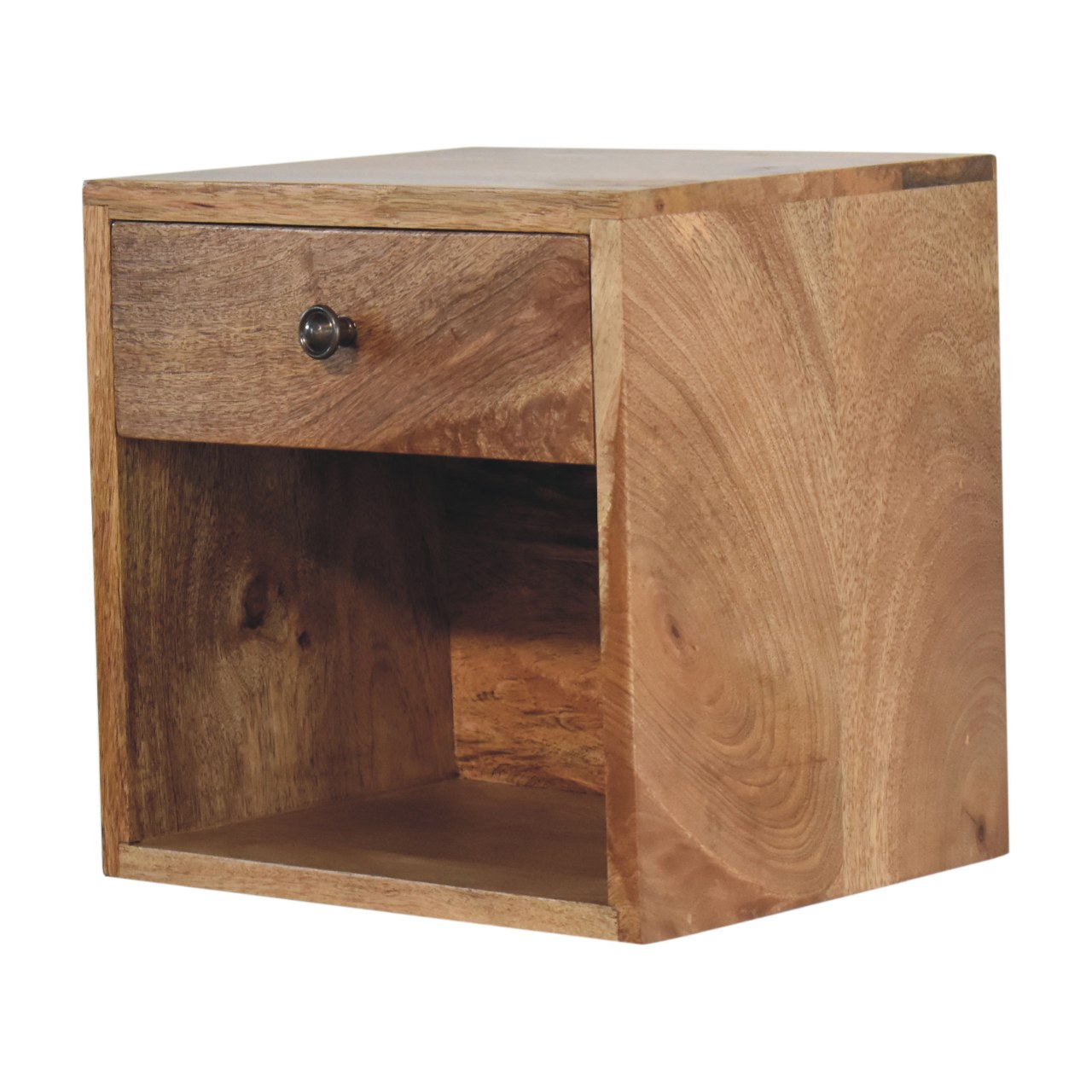 Solid Mango Wood Oak Finished 1 Drawer Floating Mini Classic Bedside - Image 3