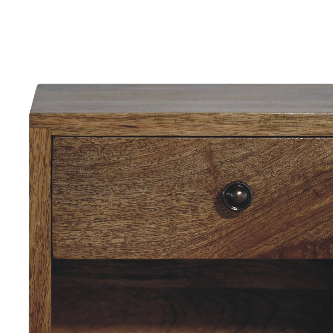 Solid Mango Wood Oak Finished 1 Drawer Floating Mini Classic Bedside - Image 4