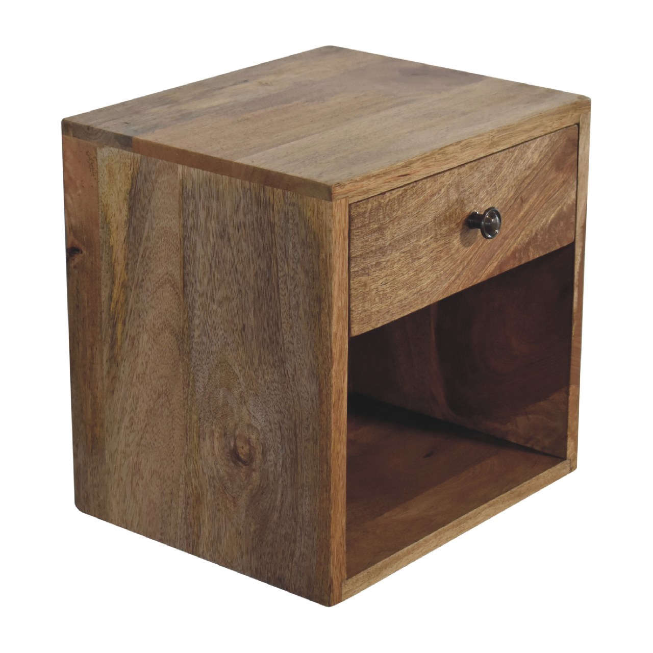Solid Mango Wood Oak Finished 1 Drawer Floating Mini Classic Bedside - Image 5