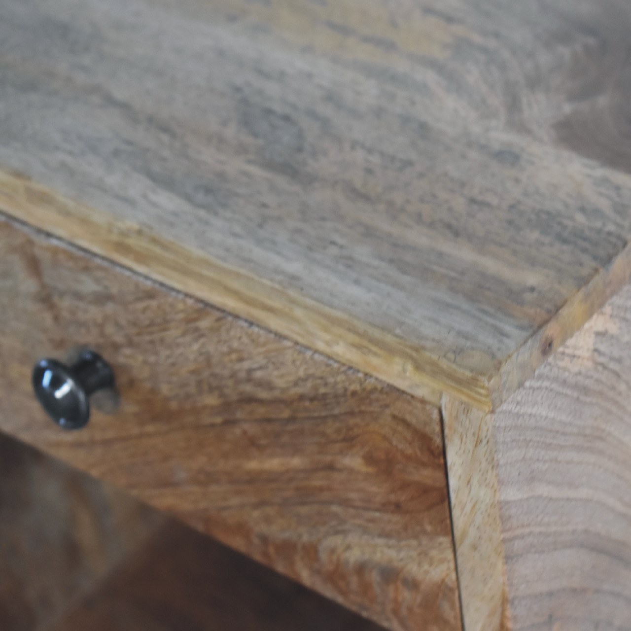 Solid Mango Wood Oak Finished 1 Drawer Floating Mini Classic Bedside - Image 6