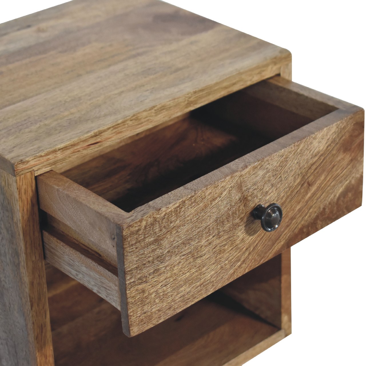 Solid Mango Wood Oak Finished 1 Drawer Floating Mini Classic Bedside - Image 7