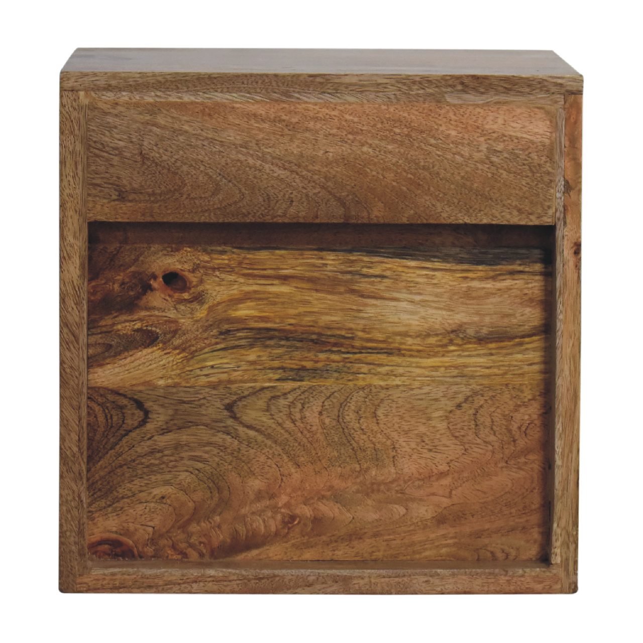 Solid Mango Wood Oak Finished 1 Drawer Floating Mini Classic Bedside - Image 9