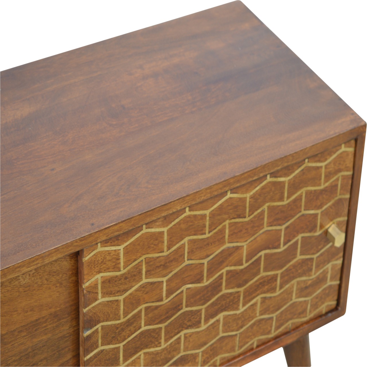 Solid Mango Wood Chestnut Finished 2 Door Gold Art Pattern Sideboard - Image 4