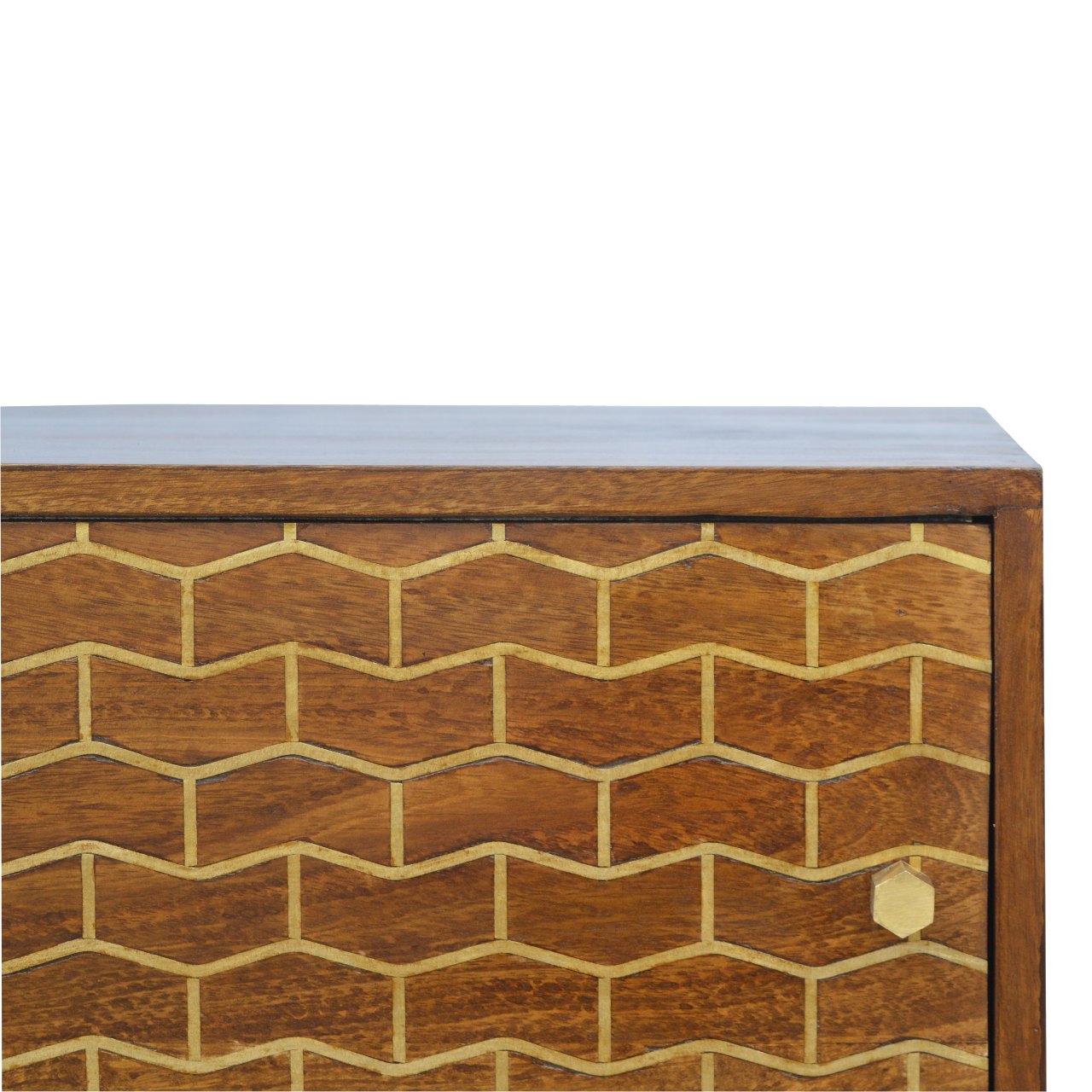 Solid Mango Wood Chestnut Finished 2 Door Gold Art Pattern Sideboard - Image 5