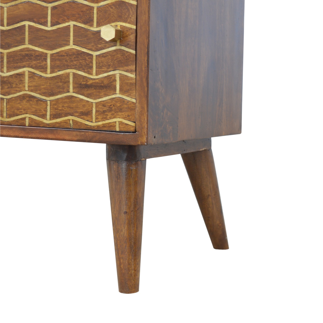 Solid Mango Wood Chestnut Finished 2 Door Gold Art Pattern Sideboard - Image 6
