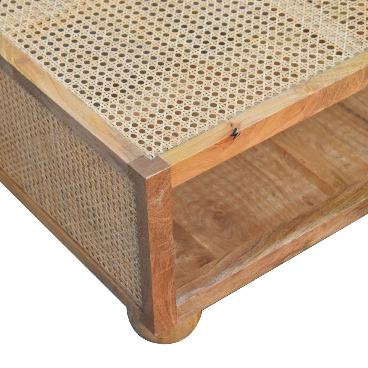 Solid Mango Wood Oak & Rattan Finished Larissa Large Coffee Table - Image 5