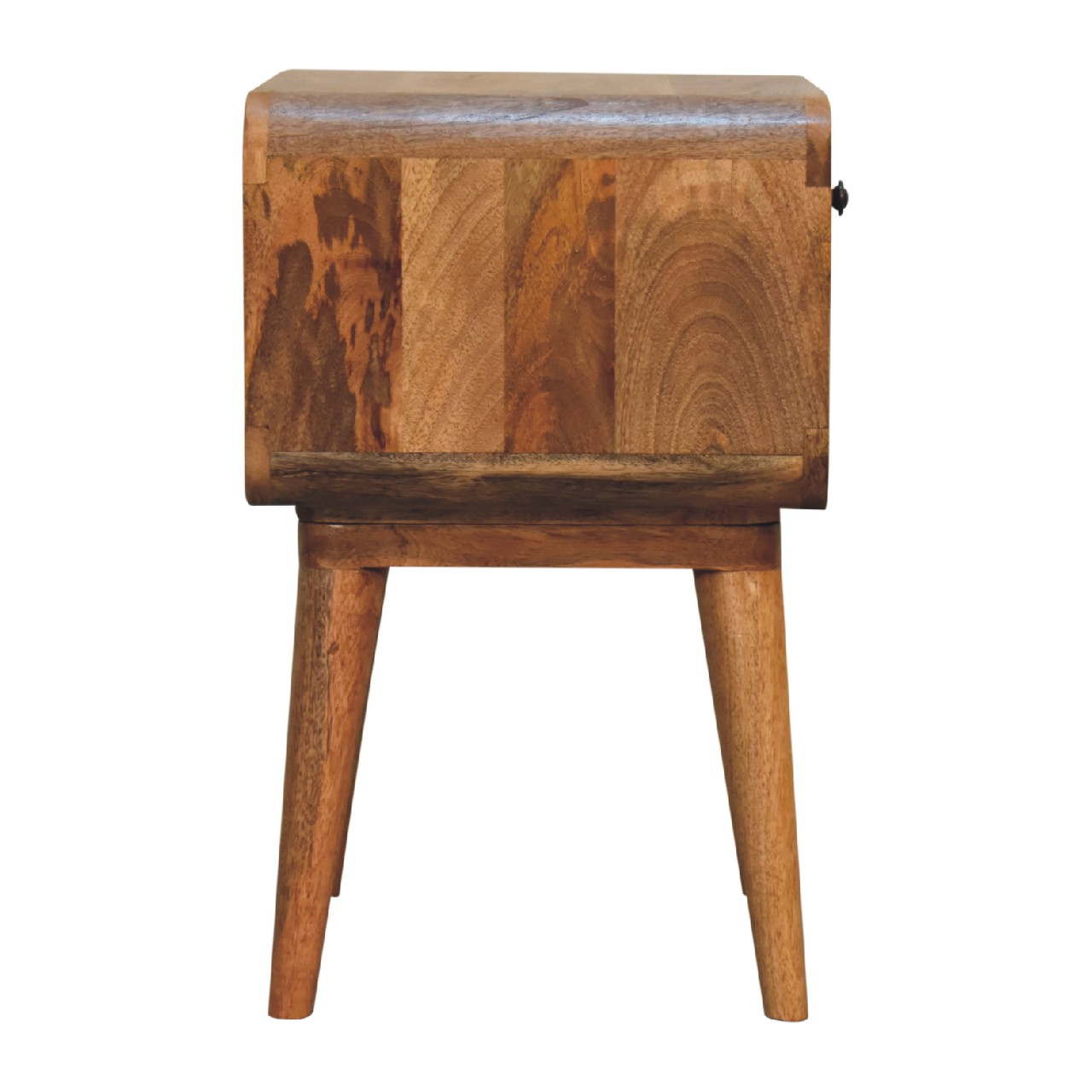 Solid Mango Wood Oak Finished 1 Drawer 1 Slot Curved Bedside - Image 8