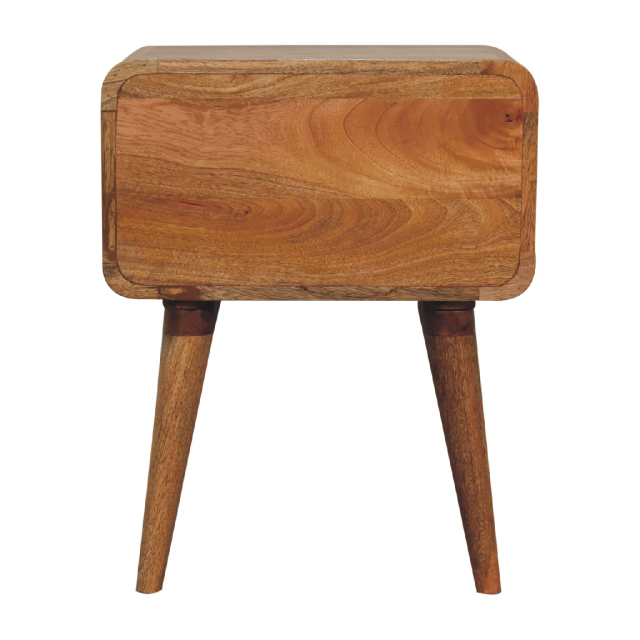 Solid Mango Wood Oak Finished 1 Drawer 1 Slot Curved Bedside - Image 9
