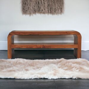 Solid Mango Wood Acacia Honey Caramel Darcy Media Unit with Shelf