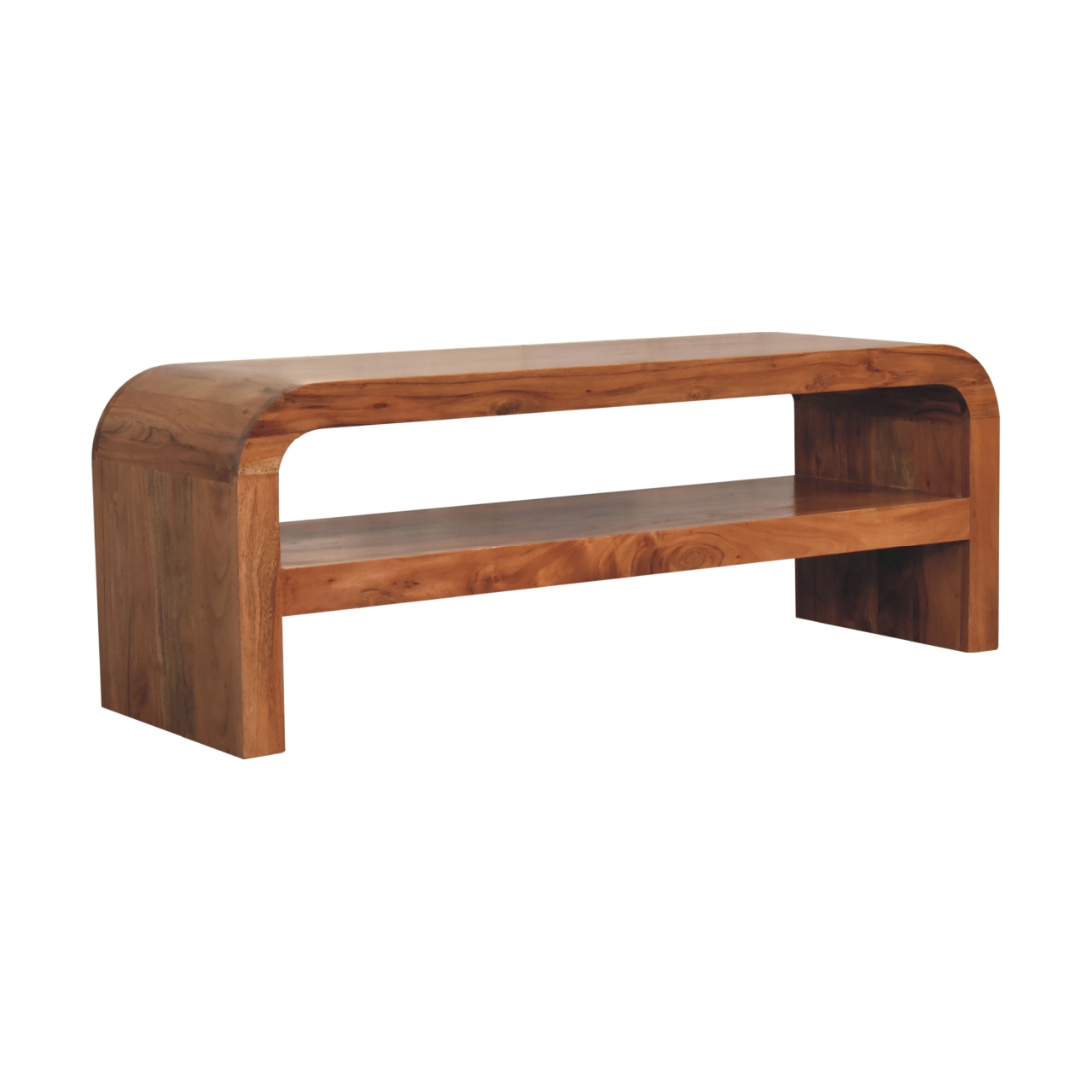 Solid Mango Wood Acacia Honey Caramel Darcy Media Unit with Shelf - Image 2