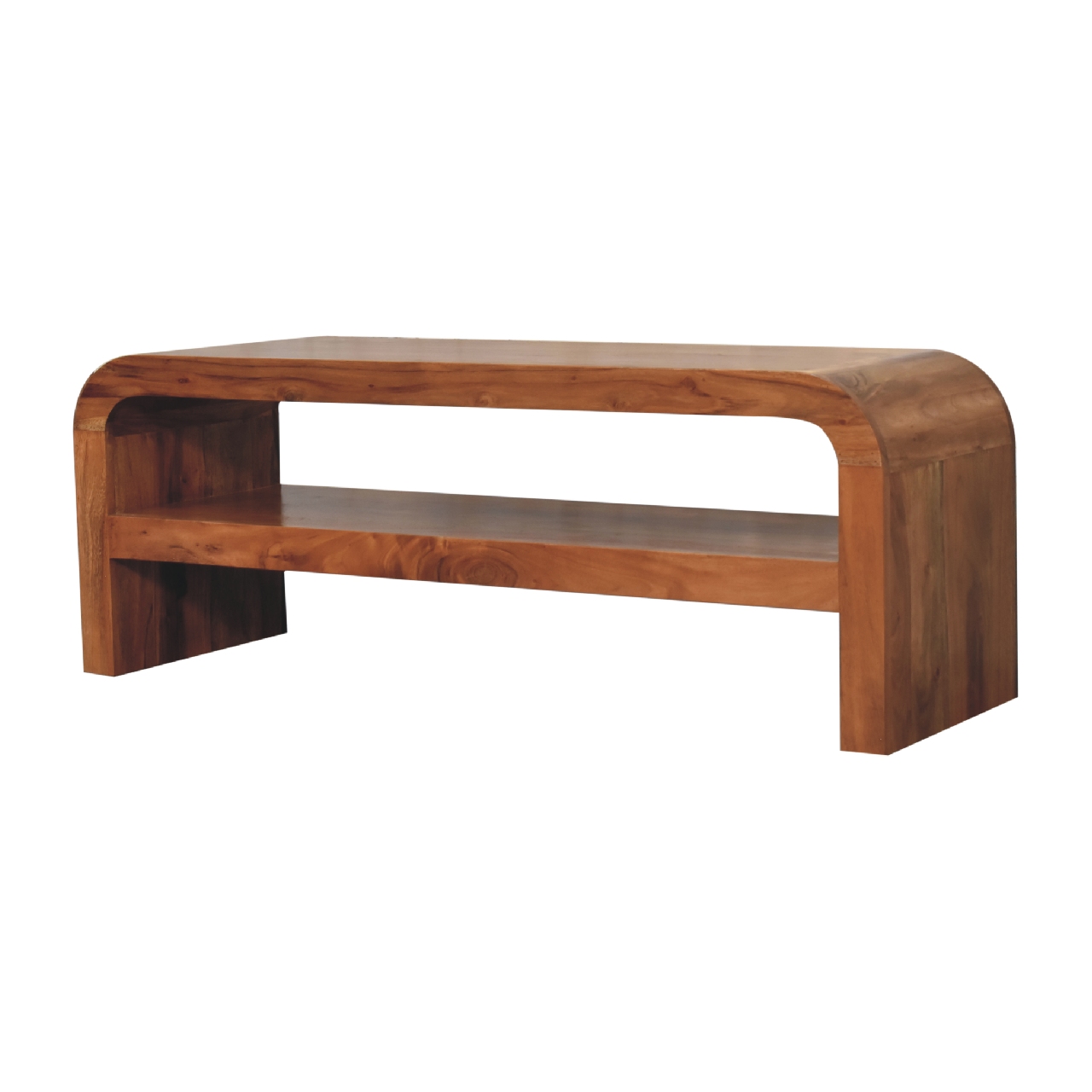 Solid Mango Wood Acacia Honey Caramel Darcy Media Unit with Shelf - Image 3