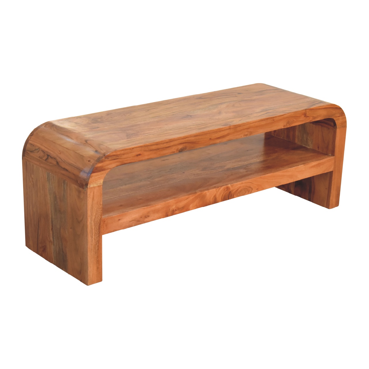 Solid Mango Wood Acacia Honey Caramel Darcy Media Unit with Shelf - Image 7