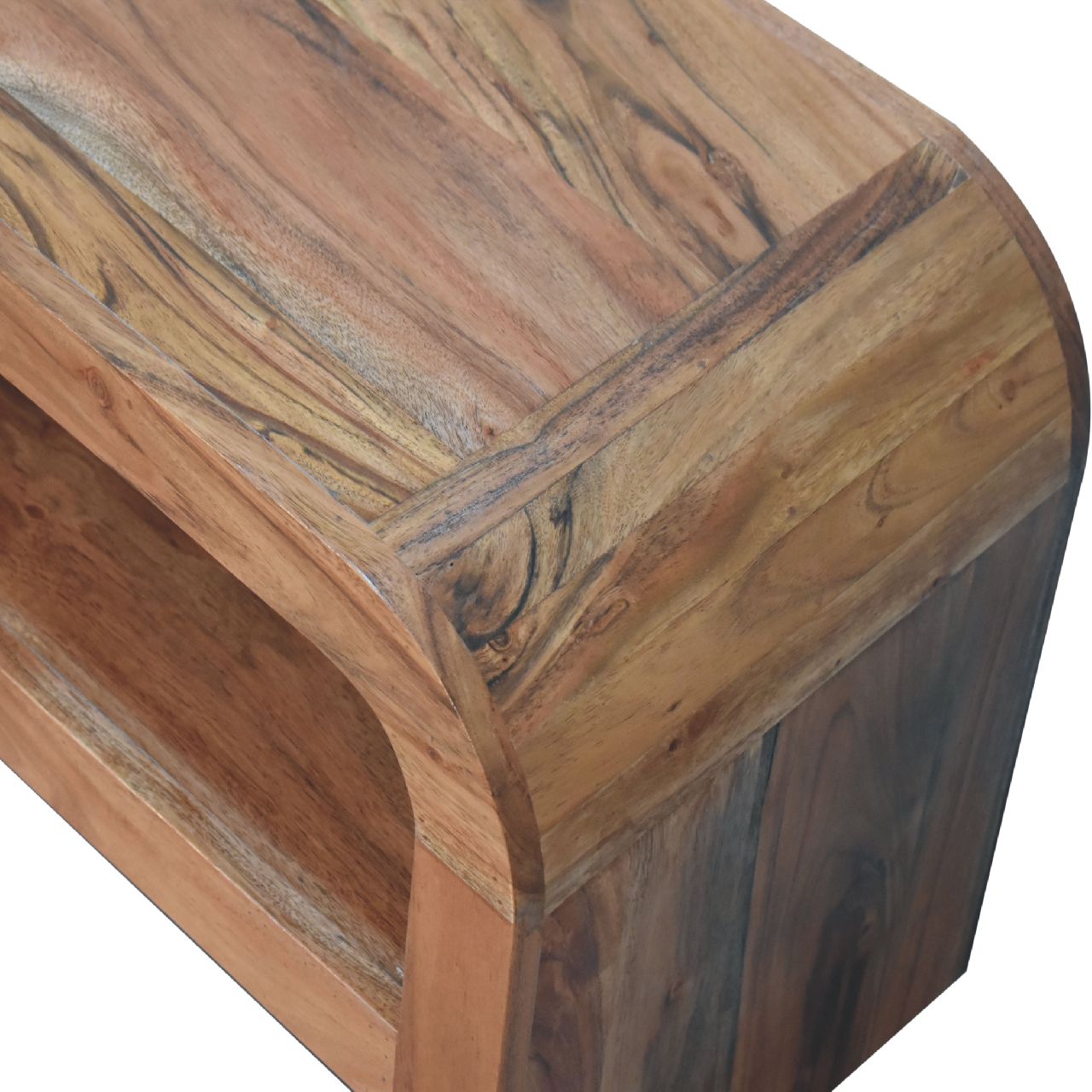 Solid Mango Wood Acacia Honey Caramel Darcy Media Unit with Shelf - Image 8