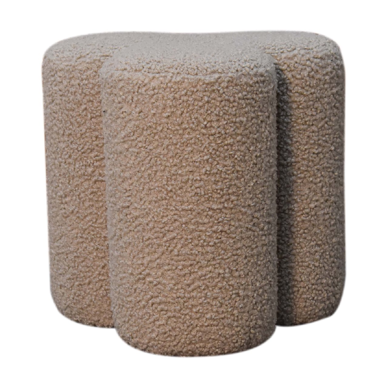 Solid Mango Wood Brown Boucle Clover Footstool - Image 2