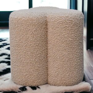 Solid Mango Wood Brown Boucle Clover Footstool