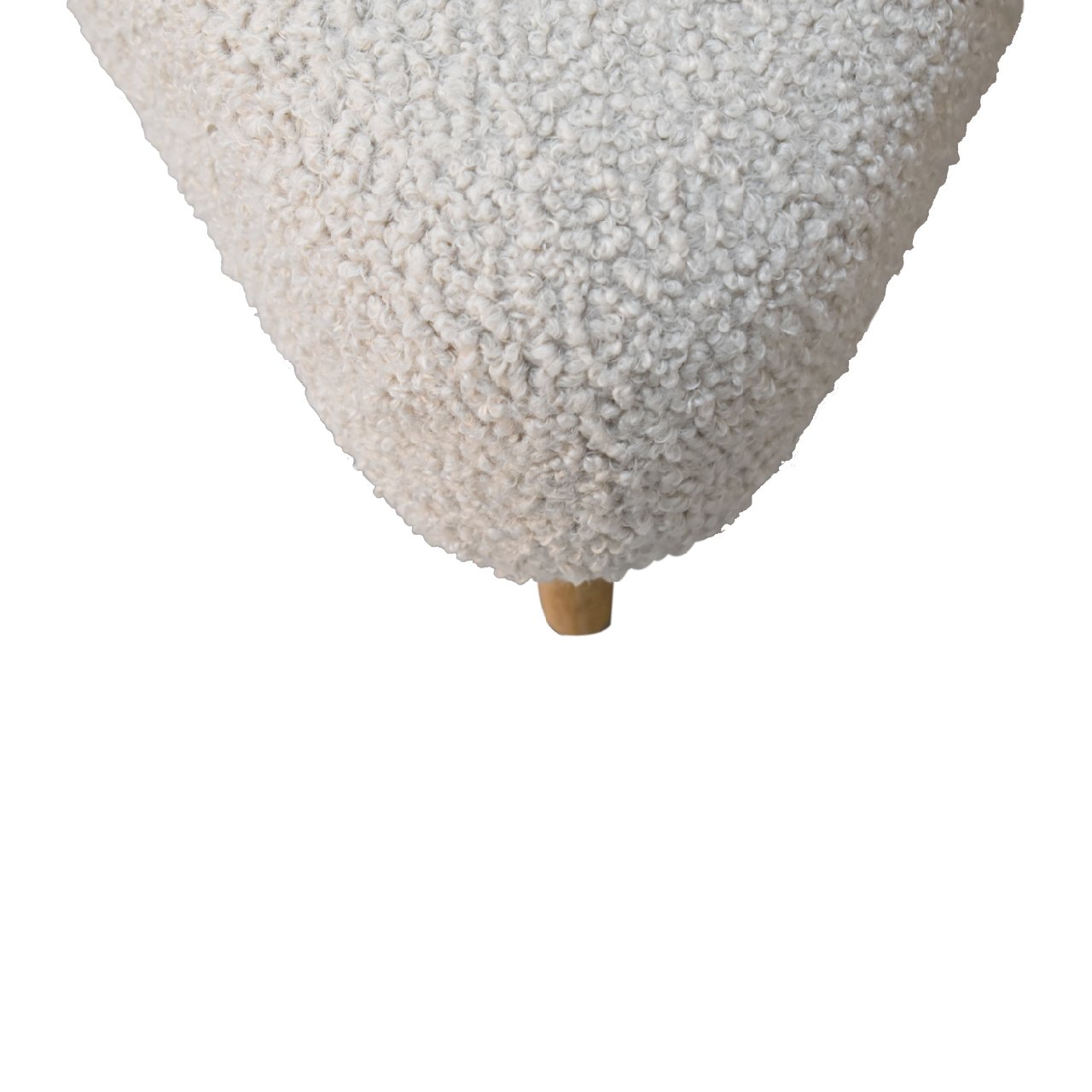 Solid Mango Wood Oak Finished Cream Boucle Upholstered Triangle Footstool - Image 5