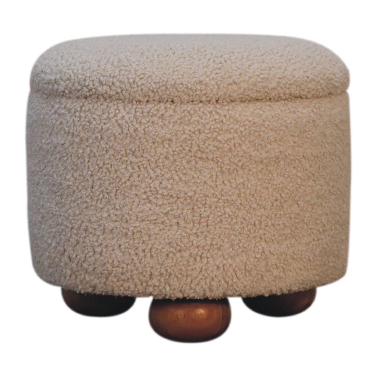 Solid Mango Wood Cream Boucle Upholstered Storage Footstool - Image 2
