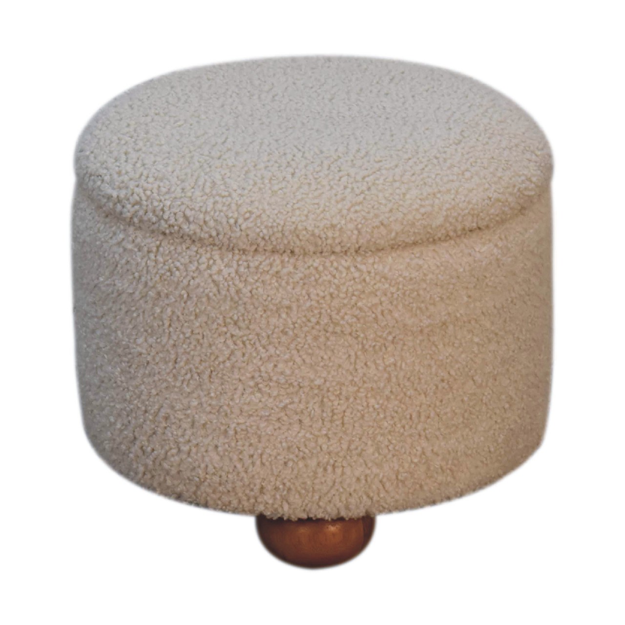 Solid Mango Wood Cream Boucle Upholstered Storage Footstool - Image 5
