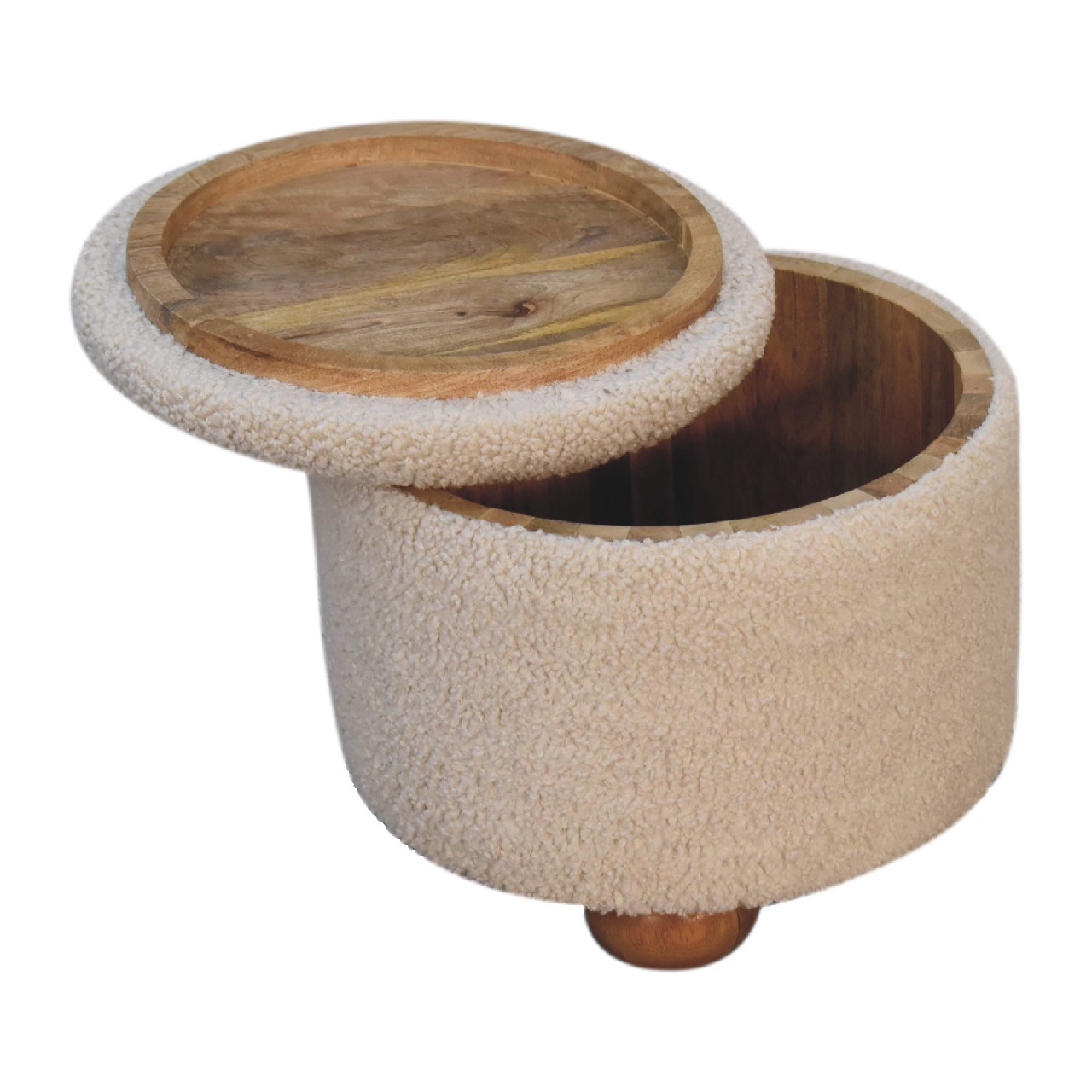 Solid Mango Wood Cream Boucle Upholstered Storage Footstool - Image 7