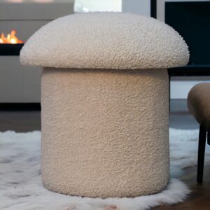 Solid Mango Wood Cream Boucle Mushroom Footstool