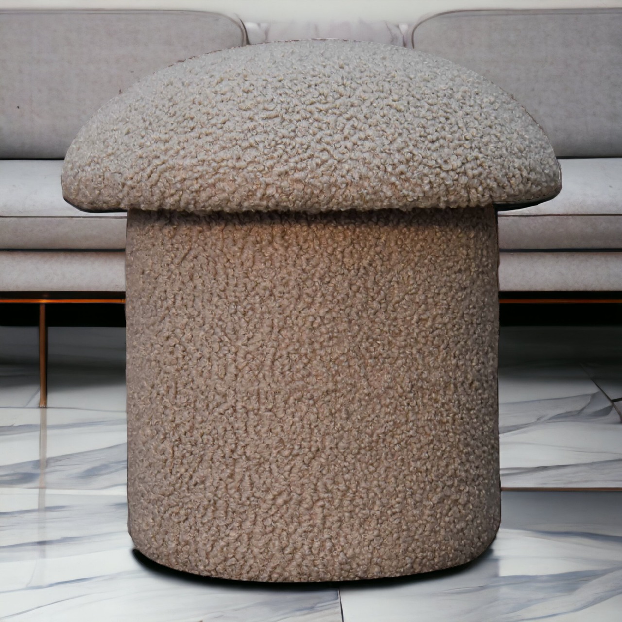 Solid Mango Wood Brown Boucle Mushroom Footstool