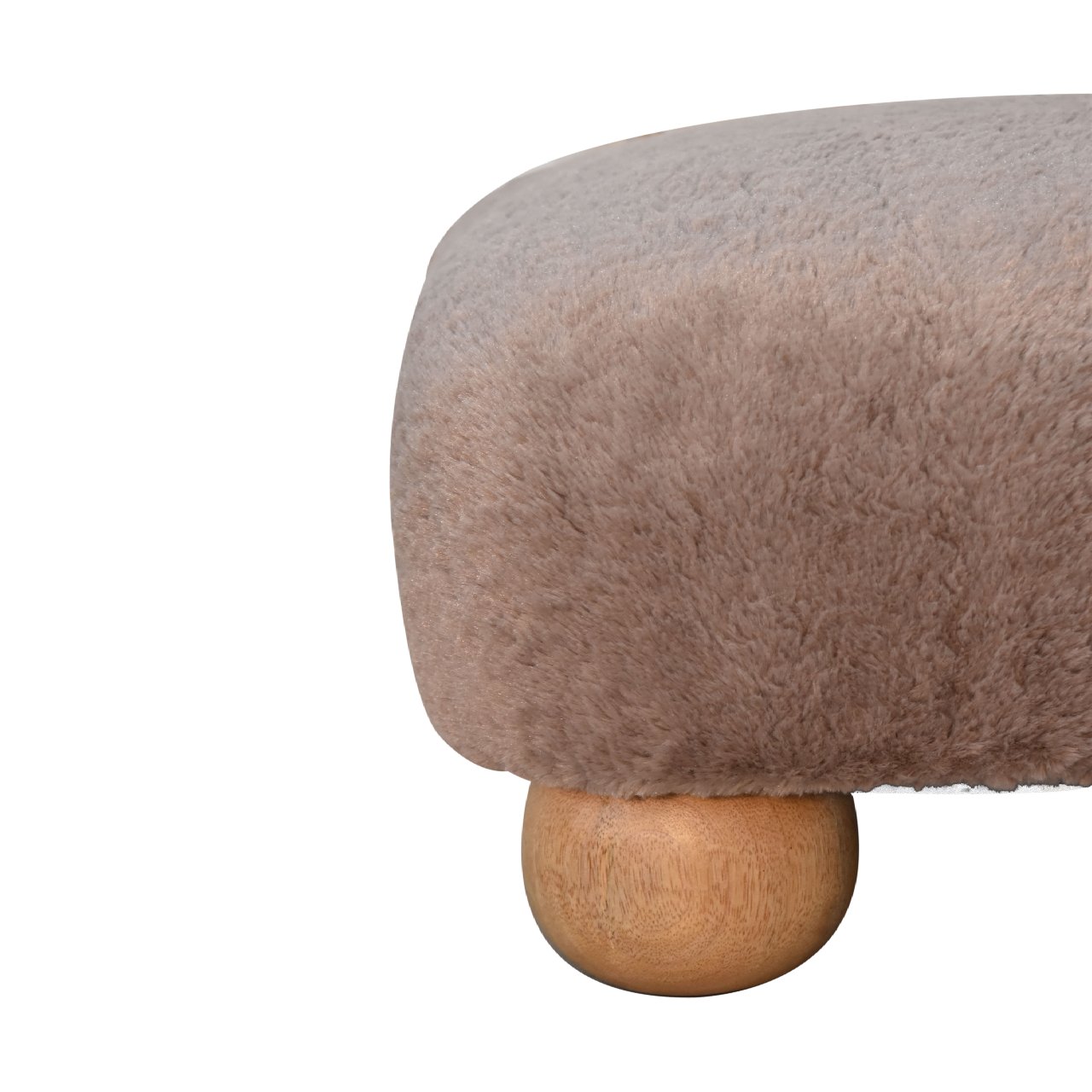 Solid Mango Wood Oak Finished Mocha Faux Fur Nordic Footstool - Image 5