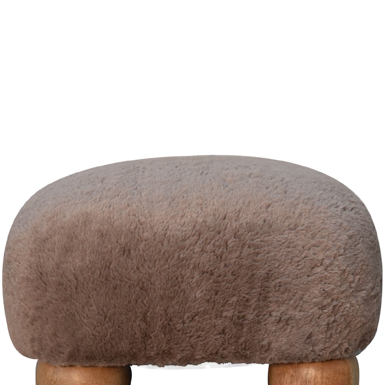 Solid Mango Wood Oak Finished Mocha Faux Fur Nordic Footstool - Image 7