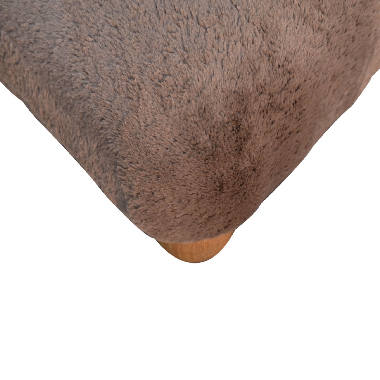 Solid Mango Wood Oak Finished Mocha Faux Fur Nordic Footstool - Image 8