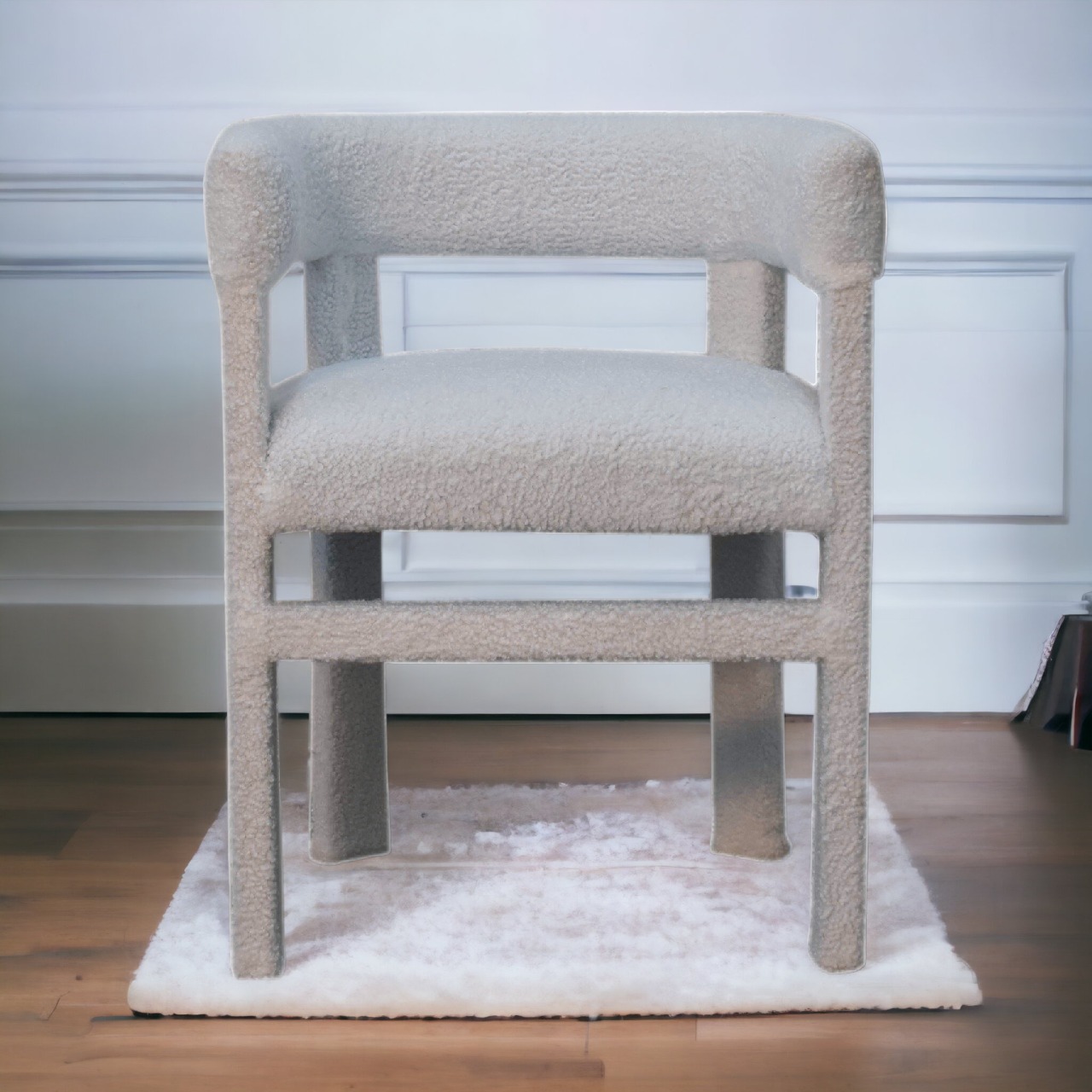 Solid Mango Wood White Boucle Occasional Chair