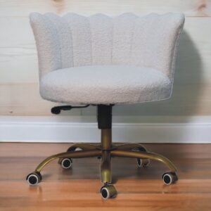 Solid Mango Wood White Boucle Swivel Chair