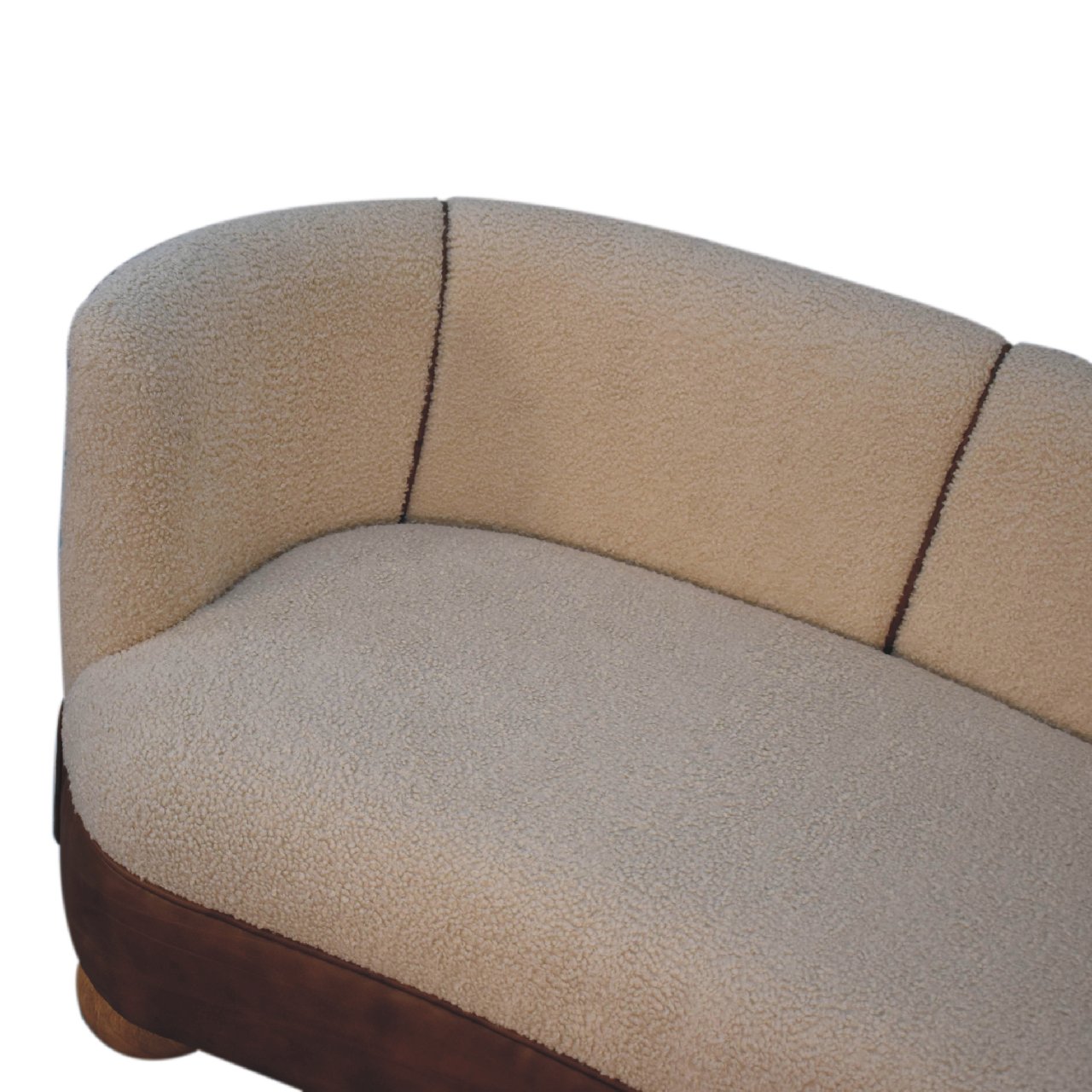 Solid Mango Wood Boucle Cream Upholstered with Leather Band & Ball Feet Small Sofa - Image 4
