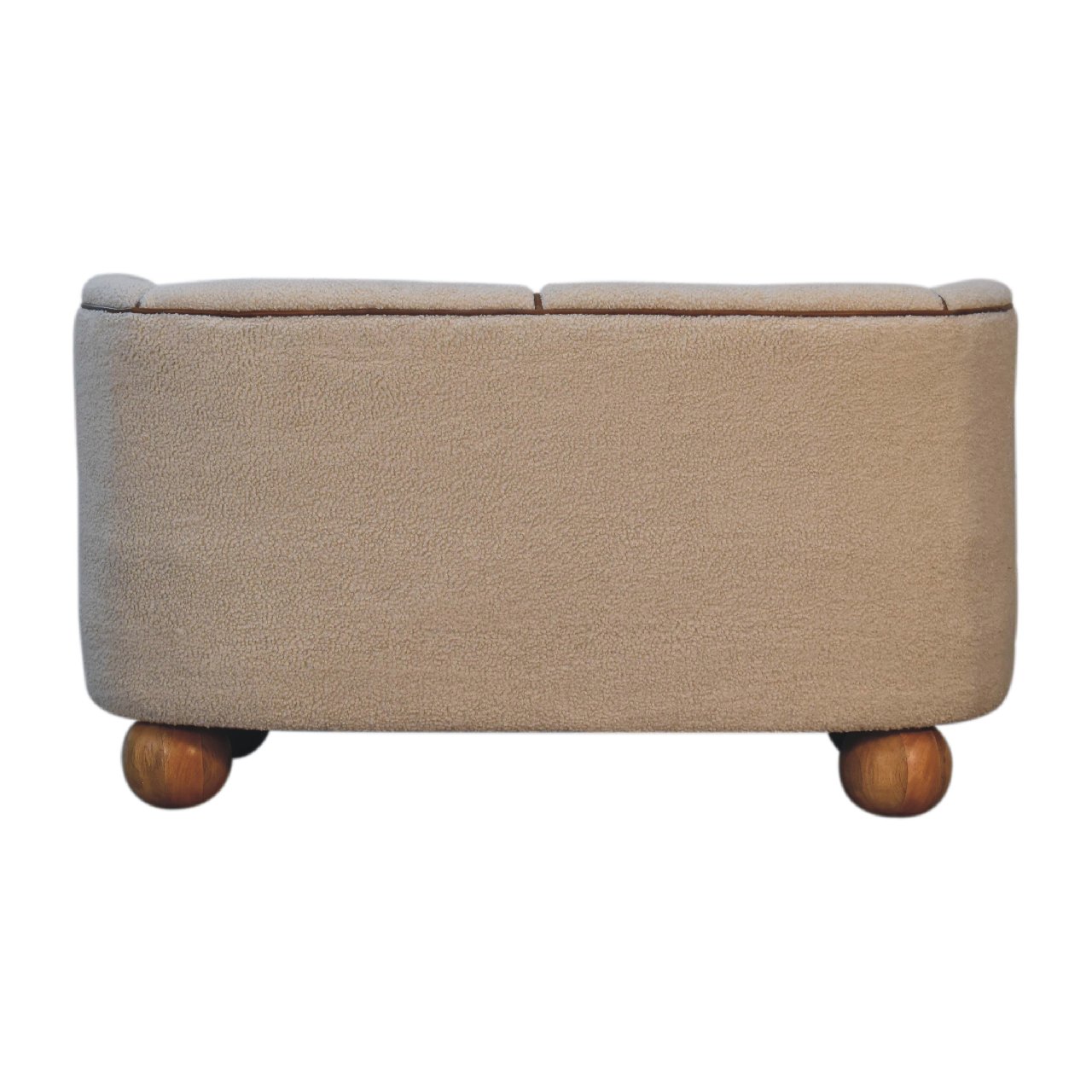 Solid Mango Wood Boucle Cream Upholstered with Leather Band & Ball Feet Small Sofa - Image 9