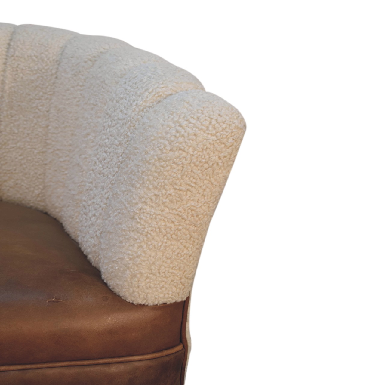 Solid Mango Wood Boucle Cream & Leather Armchair - Image 4
