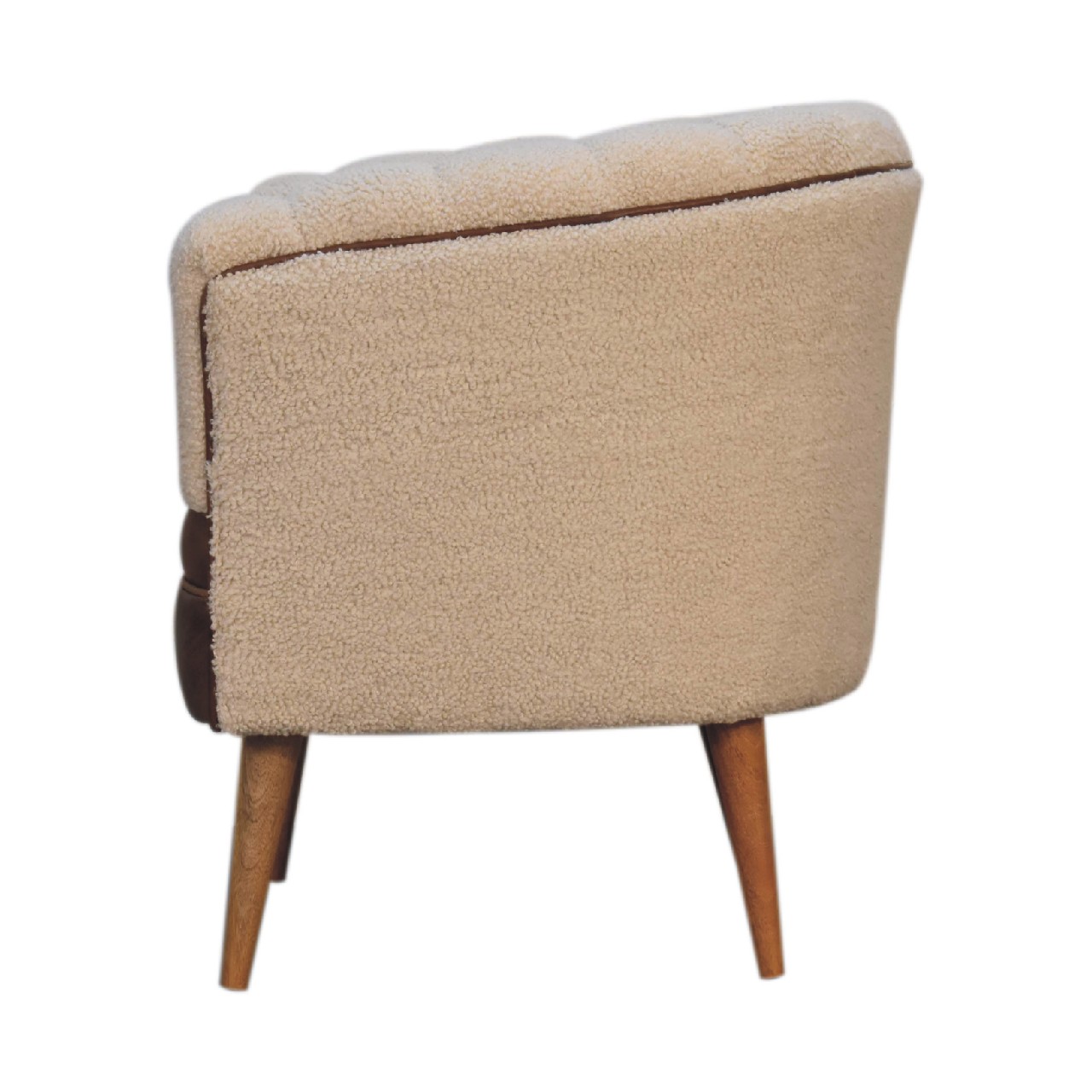 Solid Mango Wood Boucle Cream & Leather Armchair - Image 8