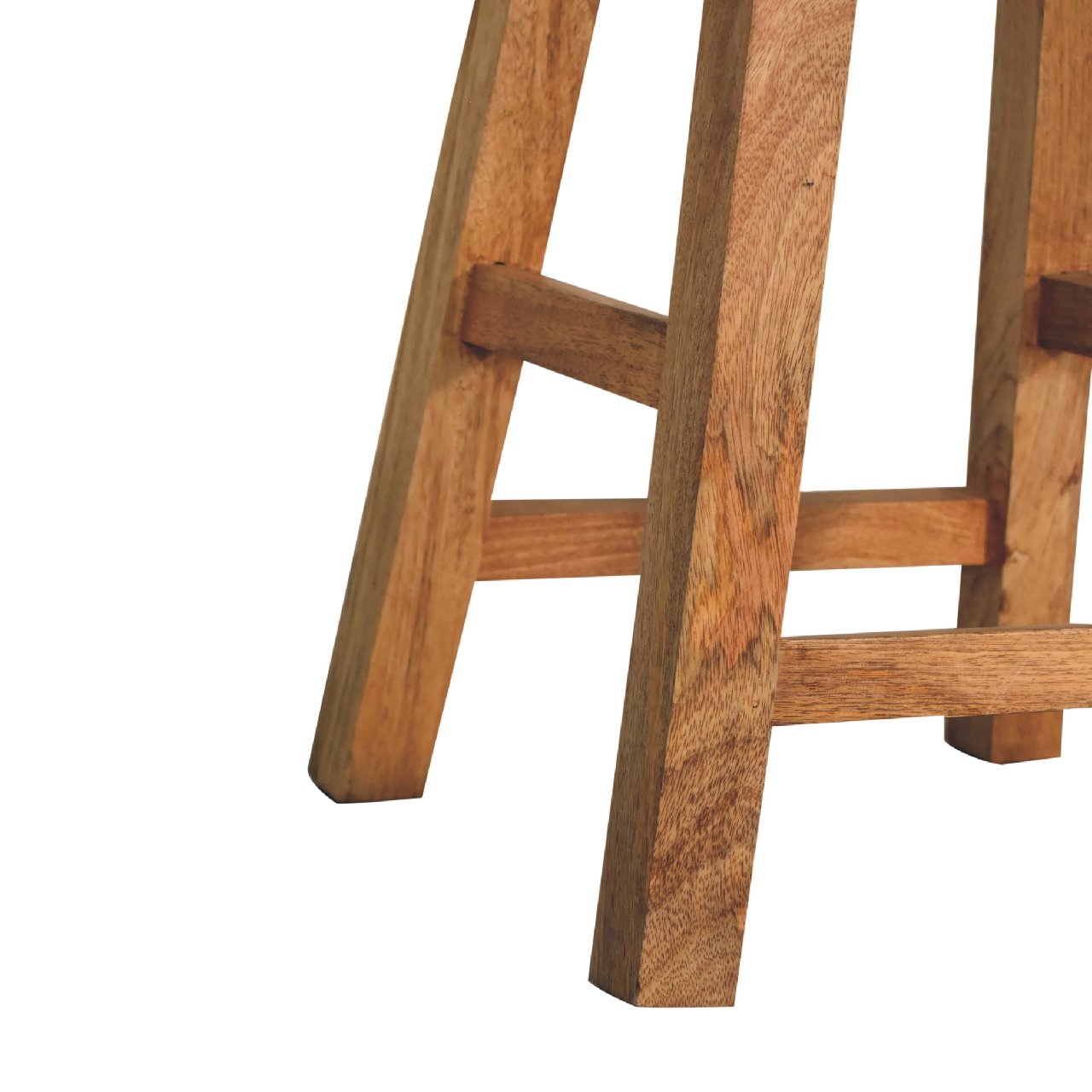 Solid Mango Wood & Cream Boucle Upholstery with Leather Straps Bar Stool - Image 7