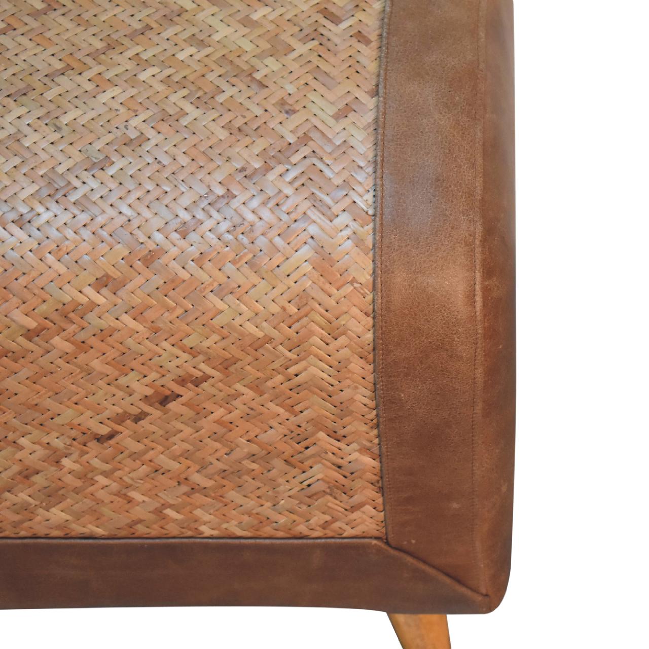 Solid Mango Wood Oak Sea Grass & Leather Stool - Image 4