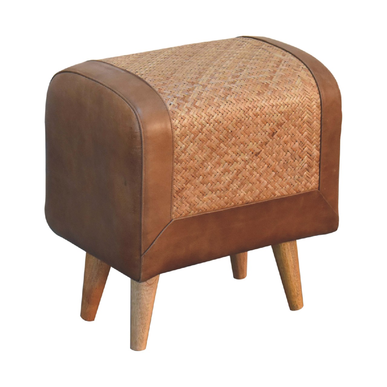 Solid Mango Wood Oak Sea Grass & Leather Stool - Image 5